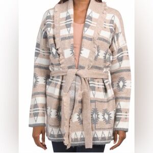 TAHARI NWT Super Soft Aztec
Belted Cardigan W/Fringe-Size XS